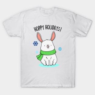 Hoppy Holidays Cute Christmas Rabbit Pun T-Shirt
